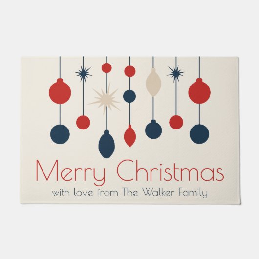 Schattigee Retro Vrolijk Kerstfeest Rood Blauw Orn Deurmat (Voorkant)