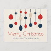 Schattigee Retro Vrolijk Kerstfeest Rood Blauw Orn Feestdagenkaart (Voorkant)
