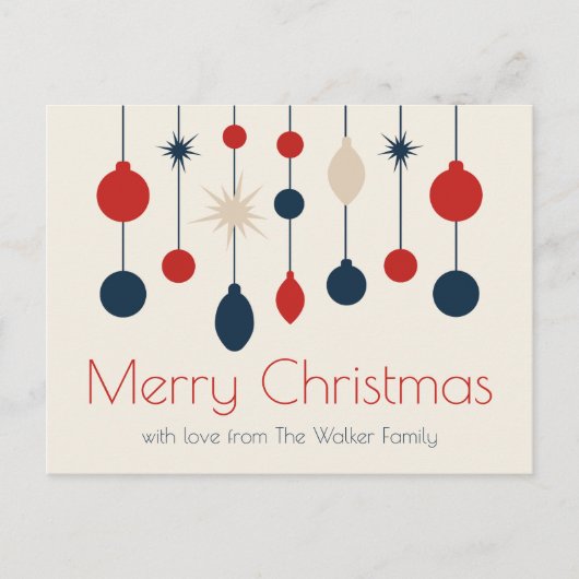 Schattigee Retro Vrolijk Kerstfeest Rood Blauw Orn Feestdagenkaart (Voorkant)