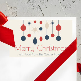 Schattigee Retro Vrolijk Kerstfeest Rood Blauw Orn Rechthoekige Sticker