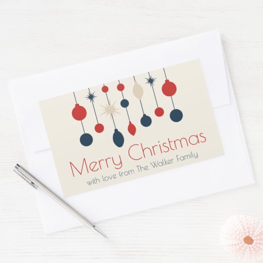 Schattigee Retro Vrolijk Kerstfeest Rood Blauw Orn Rechthoekige Sticker (Envelop)