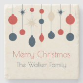 Schattigee Retro Vrolijk Kerstfeest Rood Blauw Orn Stenen Onderzetter (Voorkant)