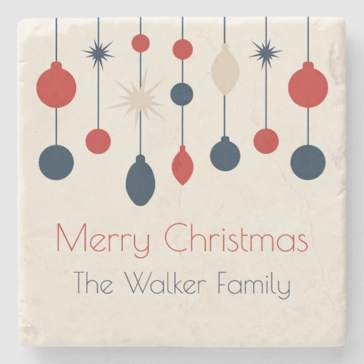 Schattigee Retro Vrolijk Kerstfeest Rood Blauw Orn Stenen Onderzetter (Voorkant)