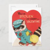 Schattigee retro  wasbeer gestolen hart Valentijn Feestdagenkaart (Voorkant / Achterkant)