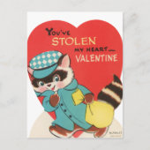 Schattigee retro  wasbeer gestolen hart Valentijn Feestdagenkaart (Voorkant)