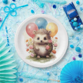 Schattigee Retro Waterverf Hedgehog met Ballonnen Papieren Bordje (Feest)