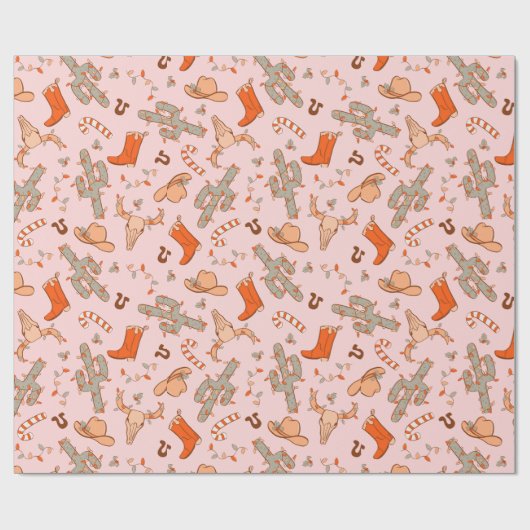 Schattigee retro Westerne kerst Cadeaupapier (Vlak)