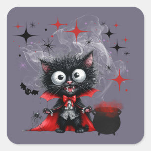 Schattigee retro zwarte heks kitten Halloween Vierkante Sticker