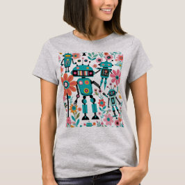 Schattigee retrobots en bloemen t-shirt