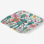 Schattigee retrobots en roze bloemen papieren bordje (Gebogen)