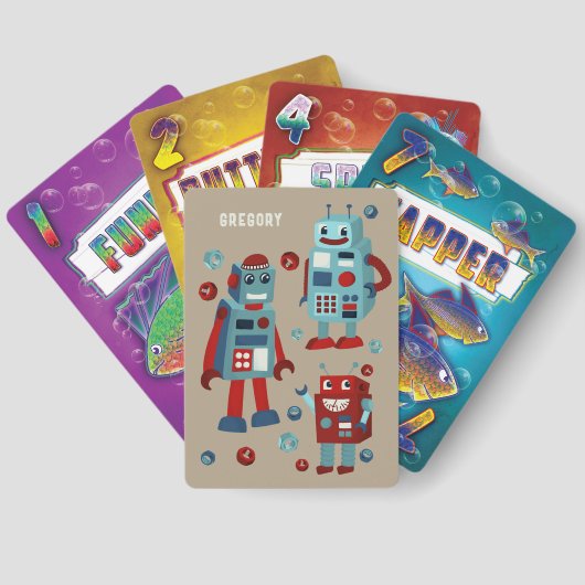 Schattigee retrobots gepersonaliseerd pokerkaarten (Achterkant)