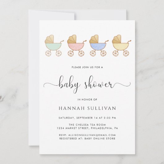 Schattigee rijtuigen Baby shower Kaart (Voorkant)