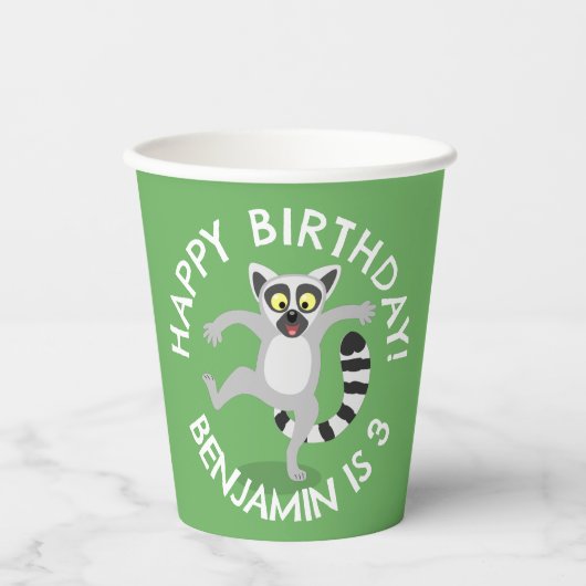 Schattigee Ringstaart Lemur cartoon Gepersonalisee Papieren Bekers (Voorkant)