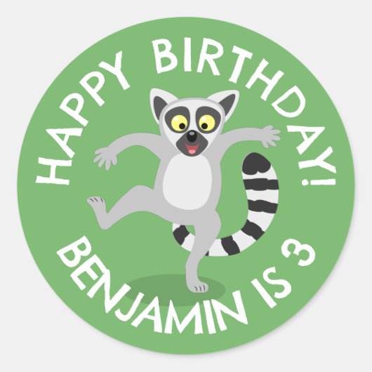 Schattigee Ringstaart Lemur cartoon Gepersonalisee Ronde Sticker (Voorkant)
