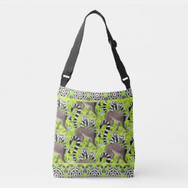 Schattigee ringstaartlemuren in een groen bos crossbody tas