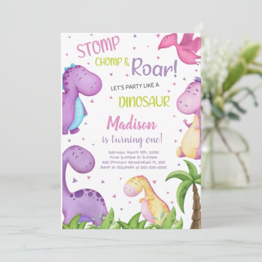 Schattigee Roar Party Kaart voor meisjes (Staand voorkant)