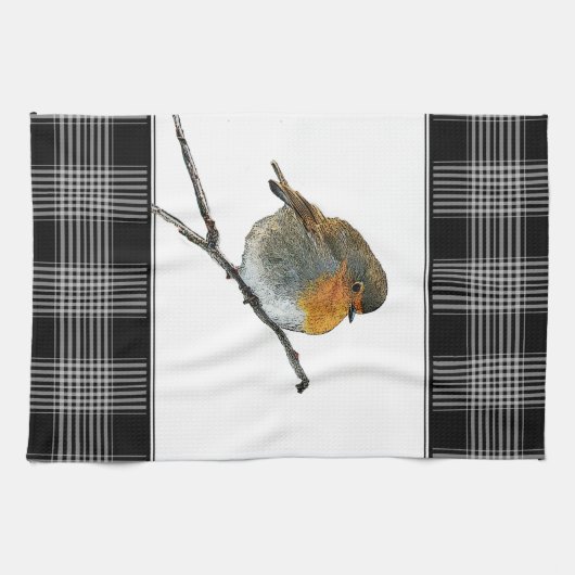 Schattigee Robin Bird Redbreast buffalol plaid bor Theedoek (Horizontaal)
