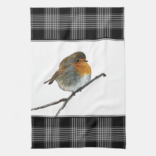 Schattigee Robin Bird Redbreast buffalol plaid bor Theedoek (Verticaal)