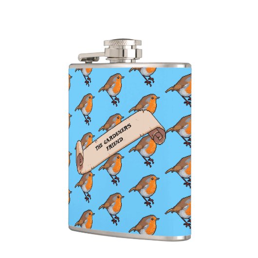 Schattigee Robin de tuinman's vriend Retro kunstwe Heupfles (Links)