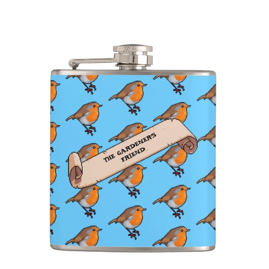 Schattigee Robin de tuinman's vriend Retro kunstwe Heupfles (Voorkant)