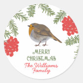 Schattigee Robin Familienaam Kerst Ronde Sticker (Voorkant)