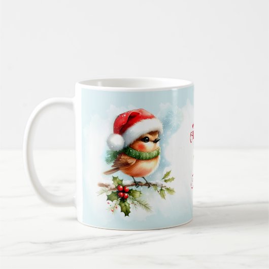 Schattigee Robin in Santa Hat Aangepaste naam Kers Koffiemok (Links)