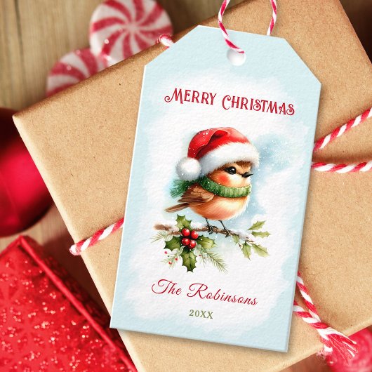 Schattigee Robin in Santa Hat Classic Christmas Cadeaulabel