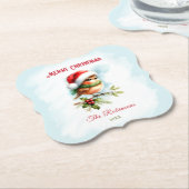 Schattigee Robin in Santa Hat Classic Christmas Kartonnen Onderzetters (Gekanteld)