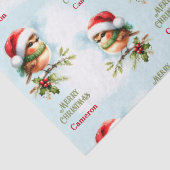 Schattigee Robin in Santa Hat Kerst Kinder Naam Te Tissuepapier (Detail)