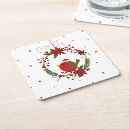 Schattigee robin kerstkrans hangende decoratie kartonnen onderzetters