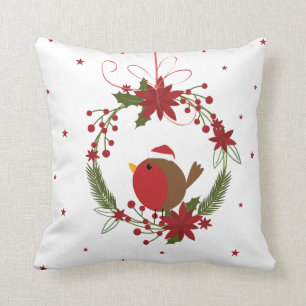 Schattigee robin kerstkrans hangende decoratie kussen