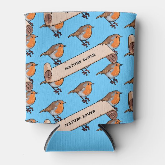 Schattigee Robin Natuur Lover Retro Pixel Art Patt Blikjeskoeler (Voorkant)