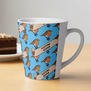 Schattigee Robin Natuur Lover Retro Pixel Art Patt Latte Mok