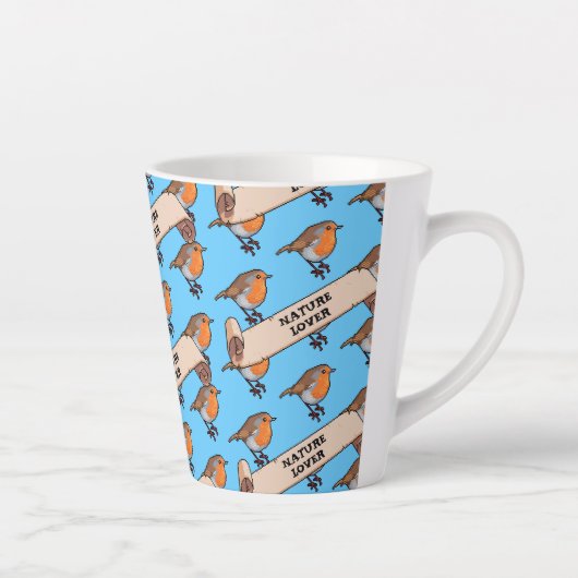 Schattigee Robin Natuur Lover Retro Pixel Art Patt Latte Mok (Rechts)
