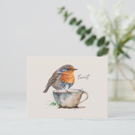 Schattigee Robin Oranje Vogel Waterverf Briefkaart (Staand voorkant)