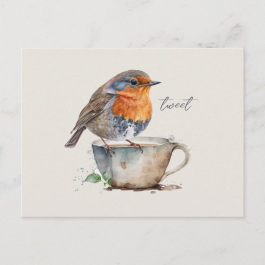 Schattigee Robin Oranje Vogel Waterverf Briefkaart (Voorkant)