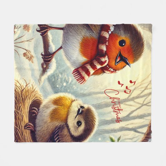 Schattigee Robins, Frozen Christmas Fleece Deken (Voorkant (Horizontaal))