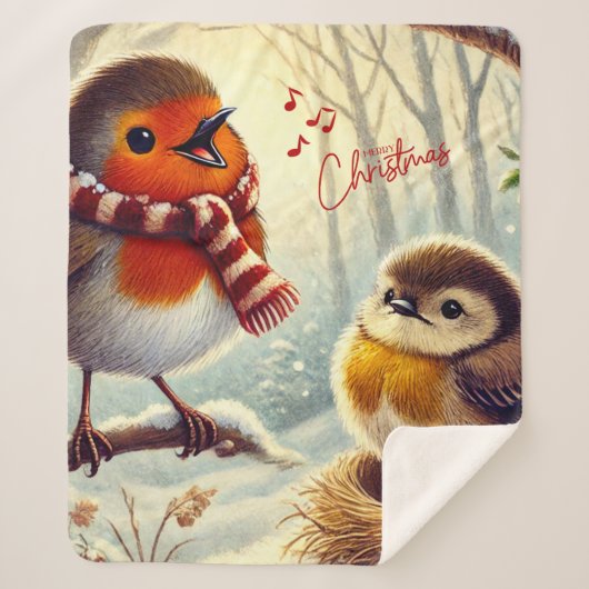 Schattigee Robins, Frozen Christmas Sherpa Deken (Voorkant)