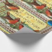 SCHATTIGEE ROBINS ,KERSTGROETEN MET BLAUWE PARELTJ CADEAUPAPIER (Hoek)