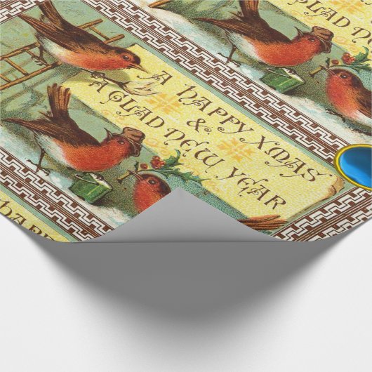 SCHATTIGEE ROBINS ,KERSTGROETEN MET BLAUWE PARELTJ CADEAUPAPIER (Hoek)