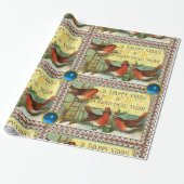 SCHATTIGEE ROBINS ,KERSTGROETEN MET BLAUWE PARELTJ CADEAUPAPIER (Uitgerold)