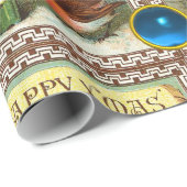 SCHATTIGEE ROBINS ,KERSTGROETEN MET BLAUWE PARELTJ CADEAUPAPIER (Rol Hoek)