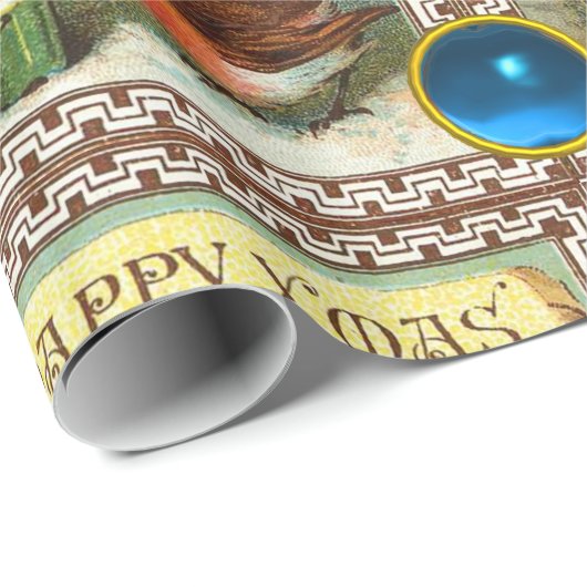 SCHATTIGEE ROBINS ,KERSTGROETEN MET BLAUWE PARELTJ CADEAUPAPIER (Rol Hoek)