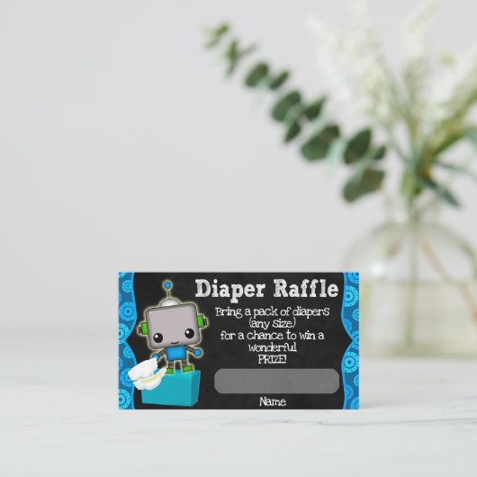 Schattigee Robot Baby shower Luier Raffle Tickets  Informatiekaartje (Staand voorkant)