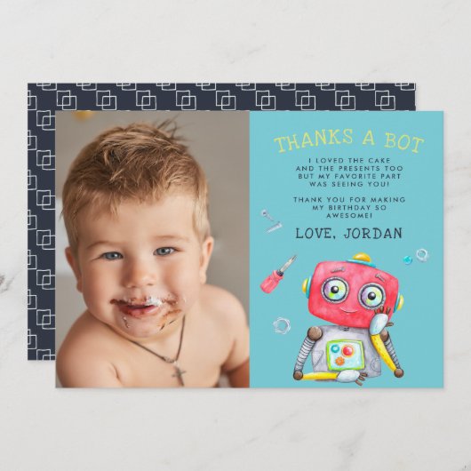Schattigee robot | Flat dank u fotokaart Bedankkaart (Voorkant / Achterkant)