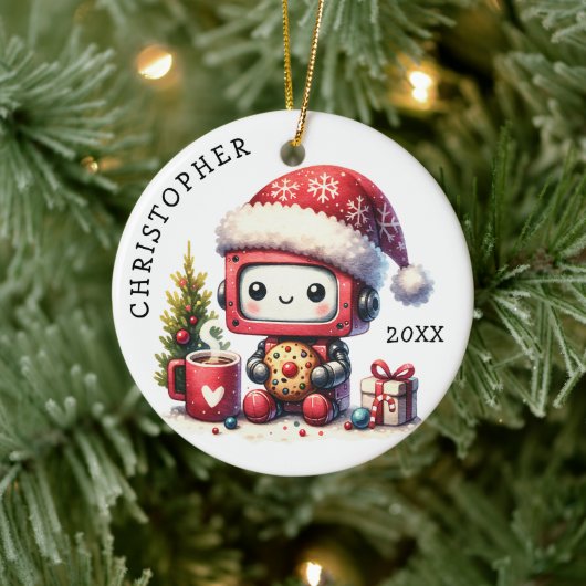 Schattigee robot gepersonaliseerde kerst keramisch ornament (Boom)
