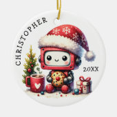 Schattigee robot gepersonaliseerde kerst keramisch ornament (Voorkant)