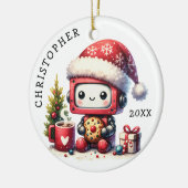 Schattigee robot gepersonaliseerde kerst keramisch ornament (Links)