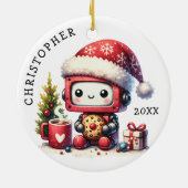 Schattigee robot gepersonaliseerde kerst keramisch ornament (Achterkant)