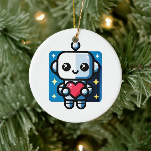 Schattigee Robot Holding Heart - Schattige liefde  Keramisch Ornament (Boom)
